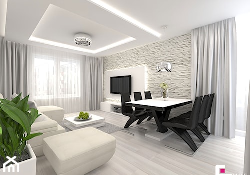 Projekt mieszkania w Siedlcach - Średni biały salon z jadalnią, styl nowoczesny - zdjęcie od CUBE Interior Design