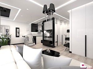 Mieszkanie w Trójmieście - Mały biały salon z kuchnią z jadalnią, styl glamour - zdjęcie od CUBE Interior Design