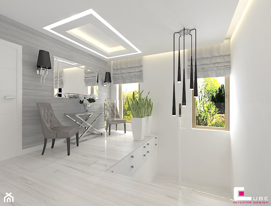 Projekt wnętrz domu - Średni biały szary hol / przedpokój, styl nowoczesny - zdjęcie od CUBE Interior Design