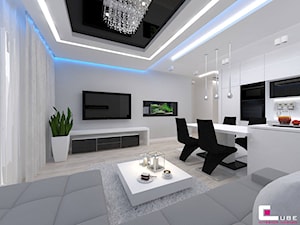 Mieszkanie w Mińsku Mazowieckim 70 m2 - Mały biały salon z kuchnią z jadalnią, styl nowoczesny - zdjęcie od CUBE Interior Design