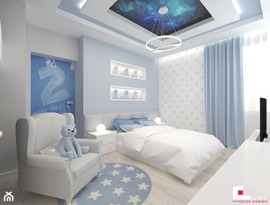 Projekt wnętrz domu w Wołominie - Średni szary niebieski pokój dziecka dla nastolatka dla chłopca dla dziewczynki, styl nowoczesny - zdjęcie od CUBE Interior Design