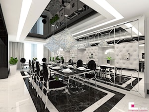 Projekt wnętrz domu w Chojnowie - Duża biała czarna jadalnia jako osobne pomieszczenie, styl glamour - zdjęcie od CUBE Interior Design