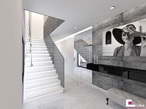 Dom w Kępie Okrzewskiej - Średni biały z marmurem na podłodze hol / przedpokój, styl glamour - zdjęcie od CUBE Interior Design