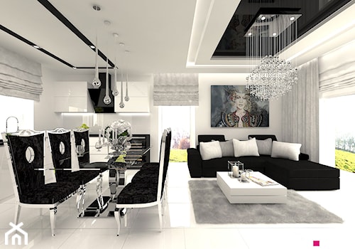DOM POD LEGNICĄ - Średnia biała jadalnia w salonie w kuchni, styl glamour - zdjęcie od CUBE Interior Design