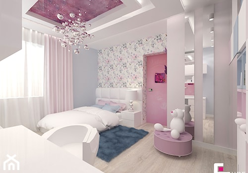 Projekt wnętrz domu w Wołominie - Średni biały szary pokój dziecka dla nastolatka dla dziewczynki, styl glamour - zdjęcie od CUBE Interior Design