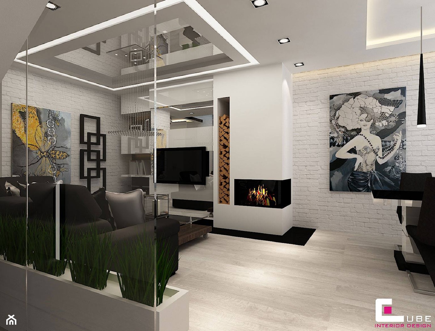 Dom na Zaciszu - Średni biały salon z jadalnią, styl nowoczesny - zdjęcie od CUBE Interior Design - Homebook