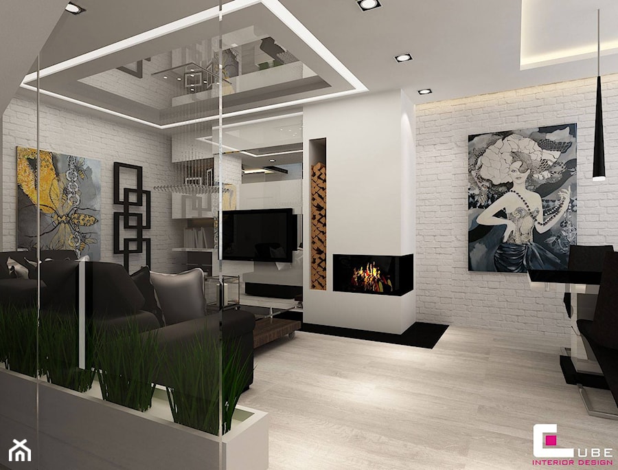 Dom na Zaciszu - Średni biały salon z jadalnią, styl nowoczesny - zdjęcie od CUBE Interior Design
