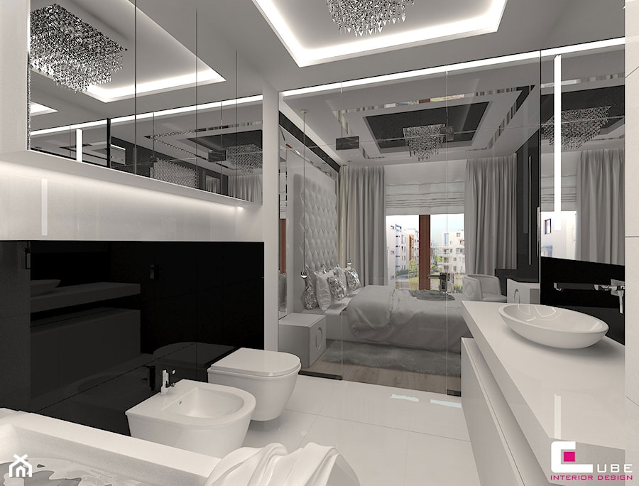 Mieszkanie w Trójmieście - Średnia na poddaszu bez okna z punktowym oświetleniem łazienka, styl glamour - zdjęcie od CUBE Interior Design