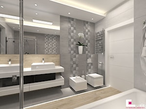 DOM W KOBYŁCE - Średnia z dwoma umywalkami łazienka, styl nowoczesny - zdjęcie od CUBE Interior Design