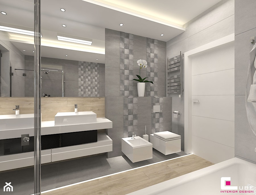 DOM W KOBYŁCE - Średnia z dwoma umywalkami łazienka, styl nowoczesny - zdjęcie od CUBE Interior Design
