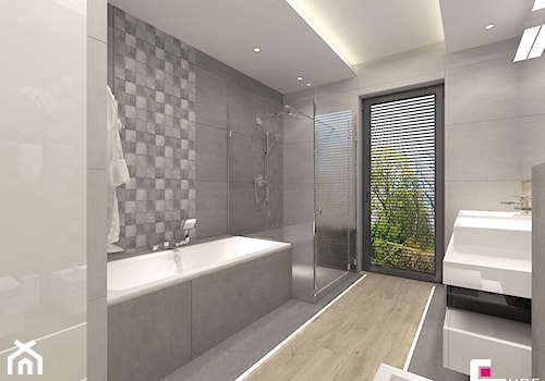 DOM W KOBYŁCE - Średnia z dwoma umywalkami z punktowym oświetleniem łazienka z oknem, styl nowoczesny - zdjęcie od CUBE Interior Design
