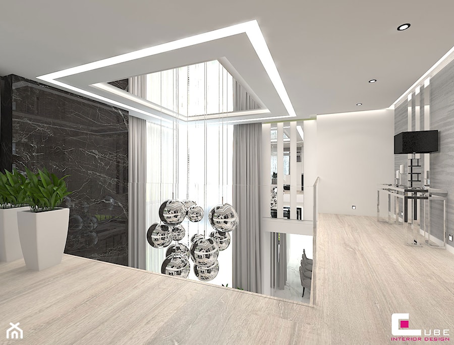 Projekt wnętrz domu w Wołominie - Duży biały hol / przedpokój, styl glamour - zdjęcie od CUBE Interior Design