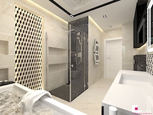 Projekt wnętrz domu - Średnia na poddaszu bez okna z marmurową podłogą łazienka, styl nowoczesny - zdjęcie od CUBE Interior Design