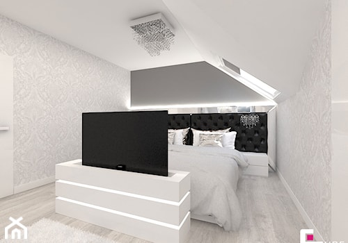 Dom w Kępie Okrzewskiej - Średnia biała szara sypialnia na poddaszu, styl glamour - zdjęcie od CUBE Interior Design