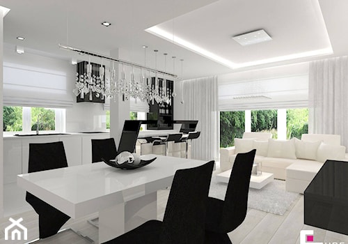 Dom w Markach - Średnia biała jadalnia w salonie w kuchni, styl nowoczesny - zdjęcie od CUBE Interior Design