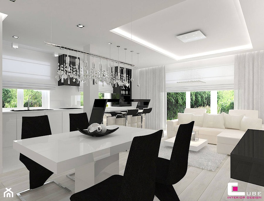 Dom w Markach - Średnia biała jadalnia w salonie w kuchni, styl nowoczesny - zdjęcie od CUBE Interior Design