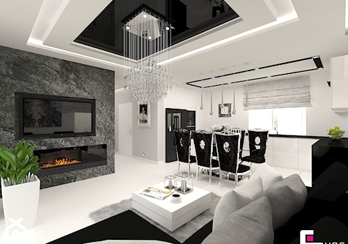 DOM POD LEGNICĄ - Średni biały salon z kuchnią z jadalnią, styl glamour - zdjęcie od CUBE Interior Design