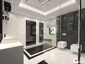 Projekt wnętrz domu w Chojnowie - Duża z marmurową podłogą z punktowym oświetleniem łazienka z oknem, styl glamour - zdjęcie od CUBE Interior Design