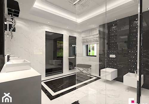 Projekt wnętrz domu w Chojnowie - Duża z marmurową podłogą z punktowym oświetleniem łazienka z oknem, styl glamour - zdjęcie od CUBE Interior Design