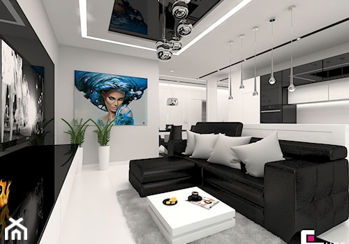 Mieszkanie 65 m2 w Warszawie - Mały biały salon z kuchnią, styl nowoczesny - zdjęcie od CUBE Interior Design