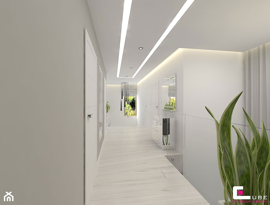 Projekt wnętrz domu - Średni biały szary hol / przedpokój, styl nowoczesny - zdjęcie od CUBE Interior Design