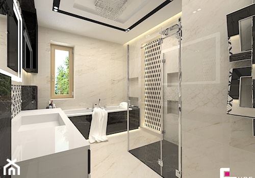 Projekt wnętrz domu - Średnia na poddaszu łazienka z oknem, styl nowoczesny - zdjęcie od CUBE Interior Design