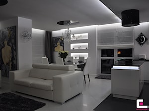 Średni biały salon z kuchnią z jadalnią, styl glamour - zdjęcie od CUBE Interior Design