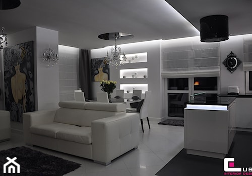 Średni biały salon z kuchnią z jadalnią, styl glamour - zdjęcie od CUBE Interior Design