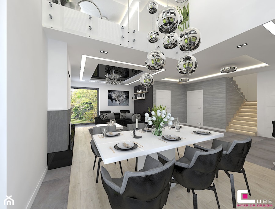 DOM W KOBYŁCE - Duża biała jadalnia w salonie, styl nowoczesny - zdjęcie od CUBE Interior Design