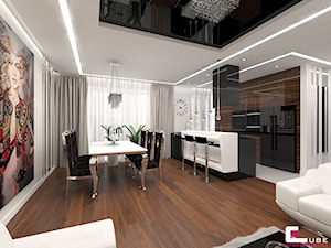Mieszkanie w Warszawie - Duża biała jadalnia w salonie, styl glamour - zdjęcie od CUBE Interior Design