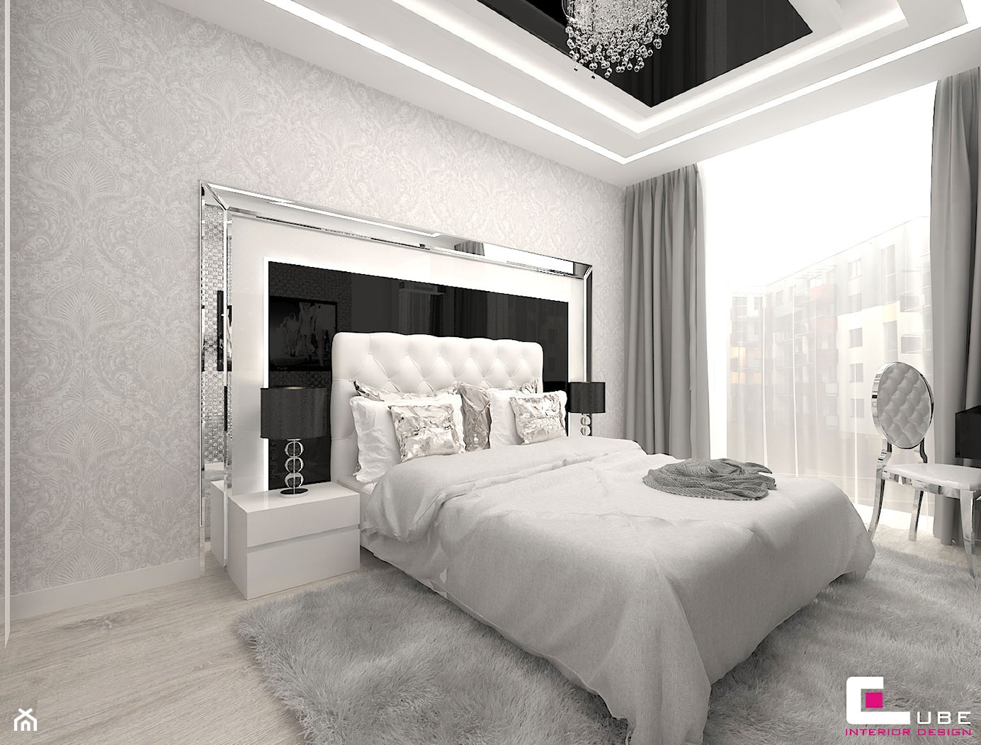 Mieszkanie w Mińsku Mazowieckim 50 m2 - Średnia szara sypialnia, styl glamour - zdjęcie od CUBE Interior Design - Homebook