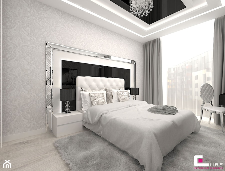 Mieszkanie w Mińsku Mazowieckim 50 m2 - Średnia szara sypialnia, styl glamour - zdjęcie od CUBE Interior Design