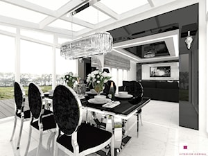 Dom w Elblągu - Duża biała czarna jadalnia w salonie jako osobne pomieszczenie, styl glamour - zdjęcie od CUBE Interior Design
