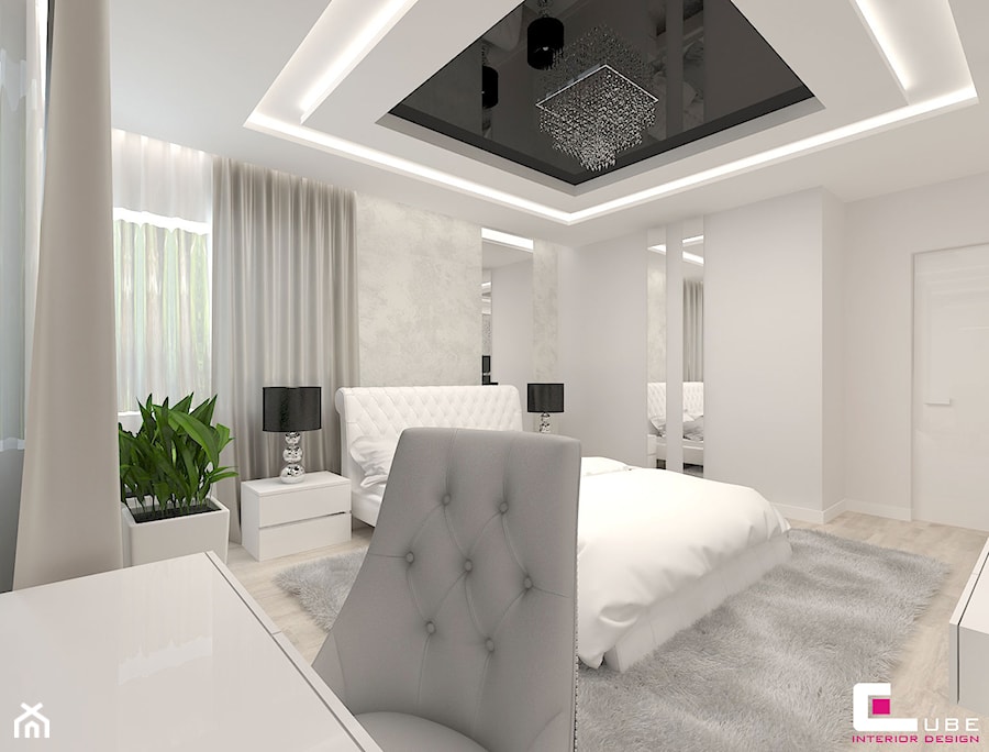 Projekt wnętrz domu w Wołominie - Średnia biała z biurkiem sypialnia, styl glamour - zdjęcie od CUBE Interior Design