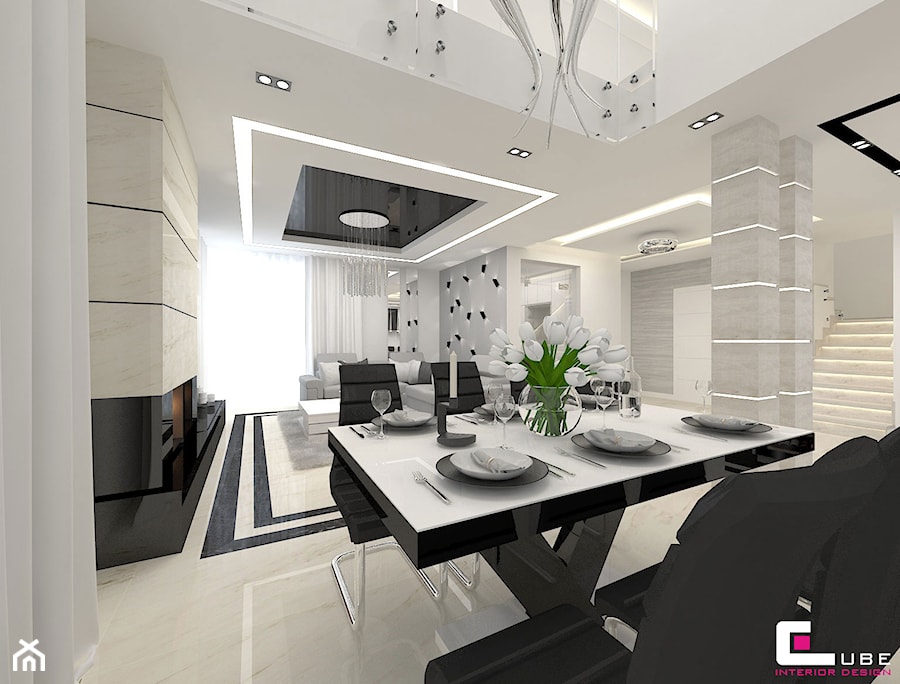 Projekt wnętrz domu - Średnia jadalnia w salonie, styl nowoczesny - zdjęcie od CUBE Interior Design