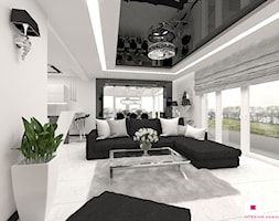 Dom w Elblągu - Mały biały salon z kuchnią z jadalnią, styl glamour - zdjęcie od CUBE Interior Design - Homebook