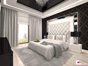 DOM POD LEGNICĄ - Duża biała czarna szara sypialnia, styl glamour - zdjęcie od CUBE Interior Design