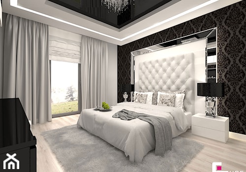 DOM POD LEGNICĄ - Duża biała czarna szara sypialnia, styl glamour - zdjęcie od CUBE Interior Design