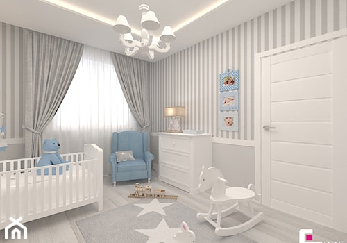 Mieszkanie 70 m2 w Warszawie - Średni biały szary pokój dziecka dla niemowlaka dla chłopca dla dziewczynki, styl tradycyjny - zdjęcie od CUBE Interior Design