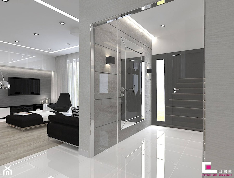 Dom w Lipkowie - Średni biały szary hol / przedpokój, styl nowoczesny - zdjęcie od CUBE Interior Design