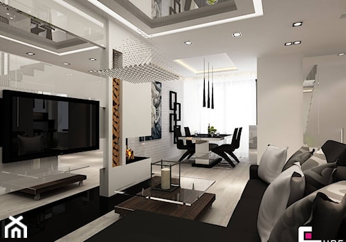 Dom na Zaciszu - Średni biały szary salon z jadalnią, styl nowoczesny - zdjęcie od CUBE Interior Design