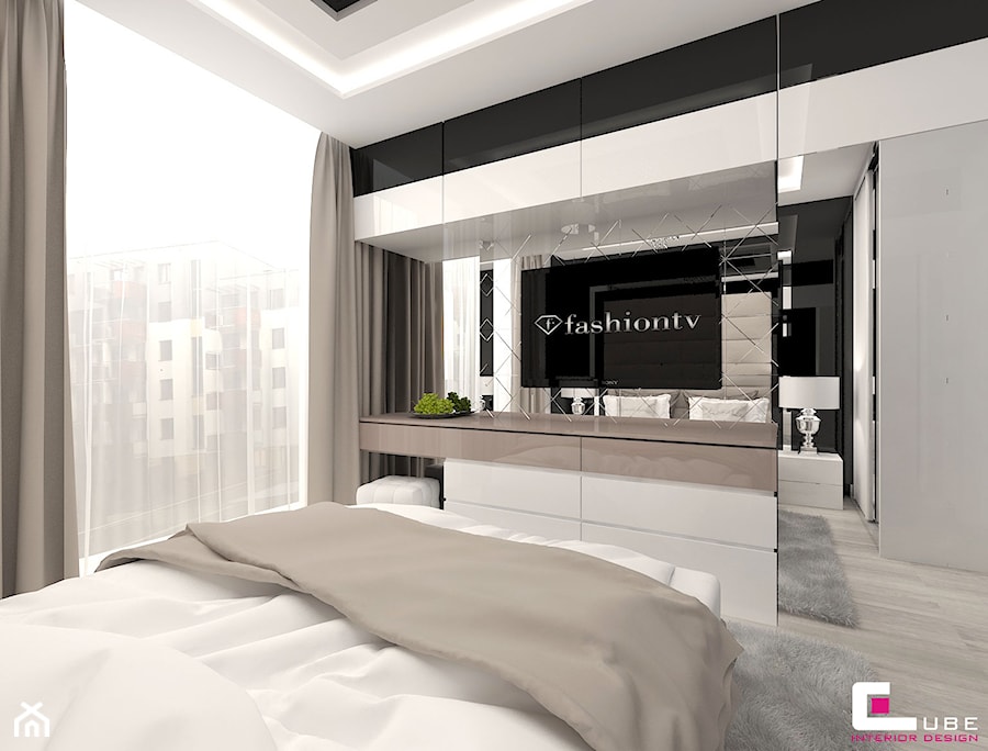 Projekt mieszkania chłodny beż - Sypialnia, styl nowoczesny - zdjęcie od CUBE Interior Design