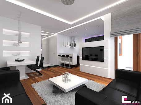 Aranżacje wnętrz - Salon: Apartament w Warszawie - Średni biały salon z kuchnią z jadalnią, styl nowoczesny - CUBE Interior Design. Przeglądaj, dodawaj i zapisuj najlepsze zdjęcia, pomysły i inspiracje designerskie. W bazie mamy już prawie milion fotografii!