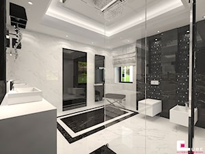 Dom w Chojnowie - Średnia na poddaszu z marmurową podłogą z punktowym oświetleniem łazienka z oknem, styl glamour - zdjęcie od CUBE Interior Design