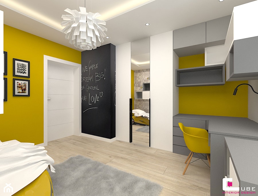 DOM W KOBYŁCE - Średni żółty pokój dziecka dla nastolatka dla chłopca, styl nowoczesny - zdjęcie od CUBE Interior Design