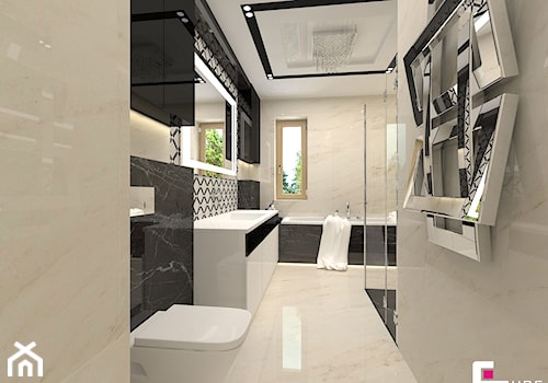 Projekt wnętrz domu - Średnia z lustrem z marmurową podłogą z punktowym oświetleniem łazienka z oknem, styl nowoczesny - zdjęcie od CUBE Interior Design