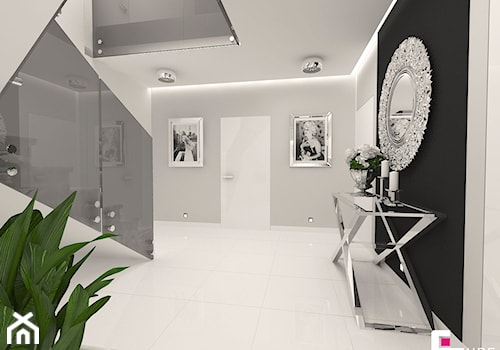 DOM POD LEGNICĄ - Średni biały czarny szary hol / przedpokój, styl glamour - zdjęcie od CUBE Interior Design