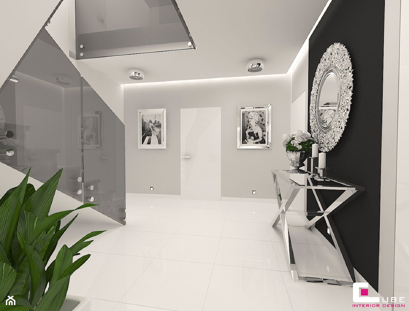 DOM POD LEGNICĄ - Średni biały czarny szary hol / przedpokój, styl glamour - zdjęcie od CUBE Interior Design - Homebook