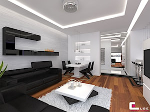 Apartament w Warszawie - Mały biały salon z jadalnią, styl nowoczesny - zdjęcie od CUBE Interior Design