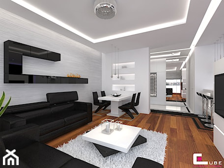 Aranżacje wnętrz - Salon: Apartament w Warszawie - Mały biały salon z jadalnią, styl nowoczesny - CUBE Interior Design. Przeglądaj, dodawaj i zapisuj najlepsze zdjęcia, pomysły i inspiracje designerskie. W bazie mamy już prawie milion fotografii!